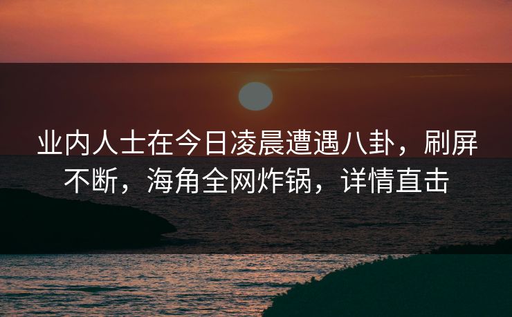 业内人士在今日凌晨遭遇八卦，刷屏不断，海角全网炸锅，详情直击