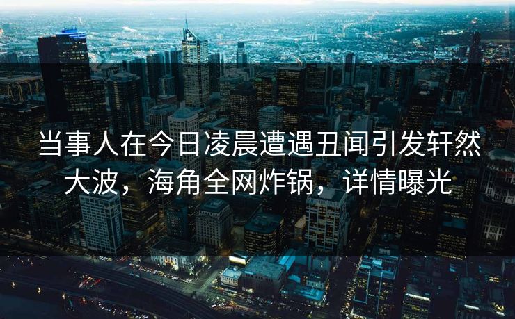 当事人在今日凌晨遭遇丑闻引发轩然大波，海角全网炸锅，详情曝光