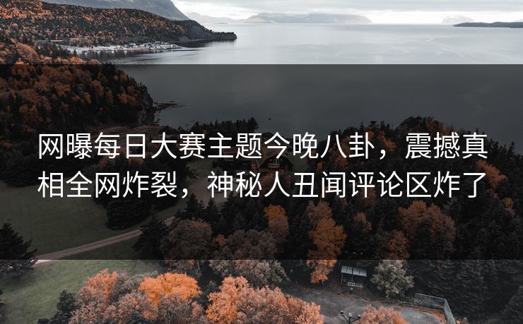 网曝每日大赛主题今晚八卦，震撼真相全网炸裂，神秘人丑闻评论区炸了