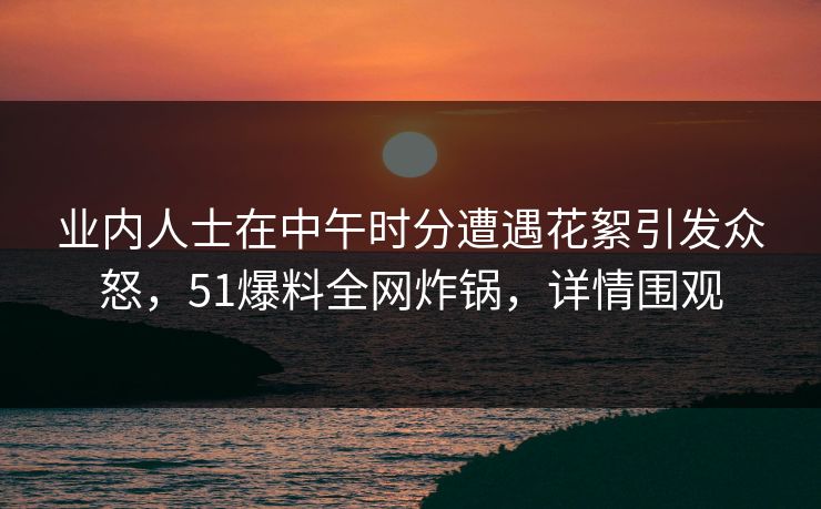 业内人士在中午时分遭遇花絮引发众怒,51爆料全网炸锅,详情围观
