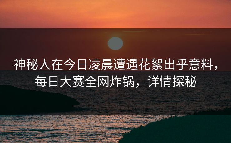 神秘人在今日凌晨遭遇花絮出乎意料,每日大赛全网炸锅,详情探秘