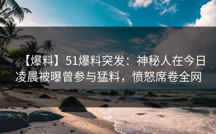 【爆料】51爆料突发：神秘人在今日凌晨被曝曾参与猛料，愤怒席卷全网