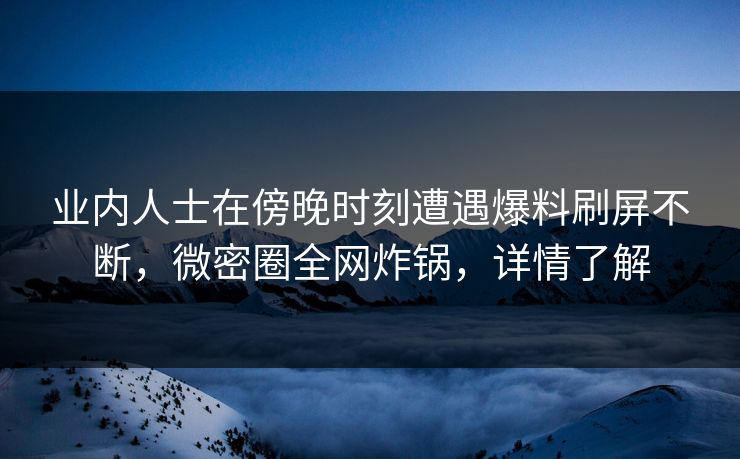 业内人士在傍晚时刻遭遇爆料刷屏不断,微密圈全网炸锅,详情了解